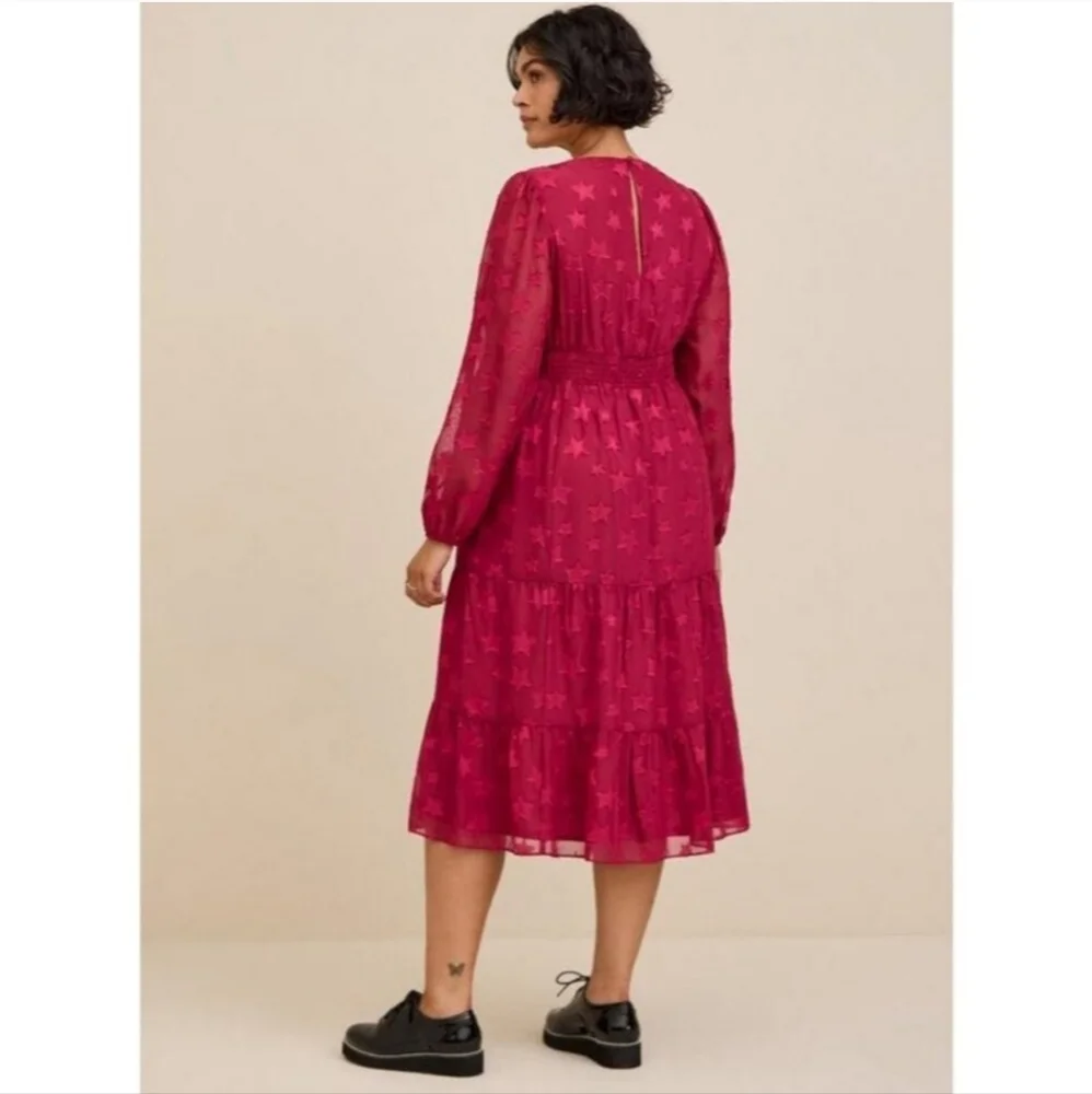 Torrid Burgundy Chiffon Clipdot Star Dress 1X (14-16) - Picture 3 of 5